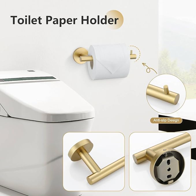 10-Piece Brushed Gold Towel Bar Set Bathroom Hardware Set Include 23.6in Towel - Image 5