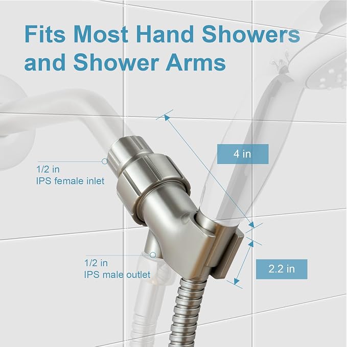 OFFO Shower Head Holder for Handheld Shower Head, Brushed Nickel Adjustable - Image 2