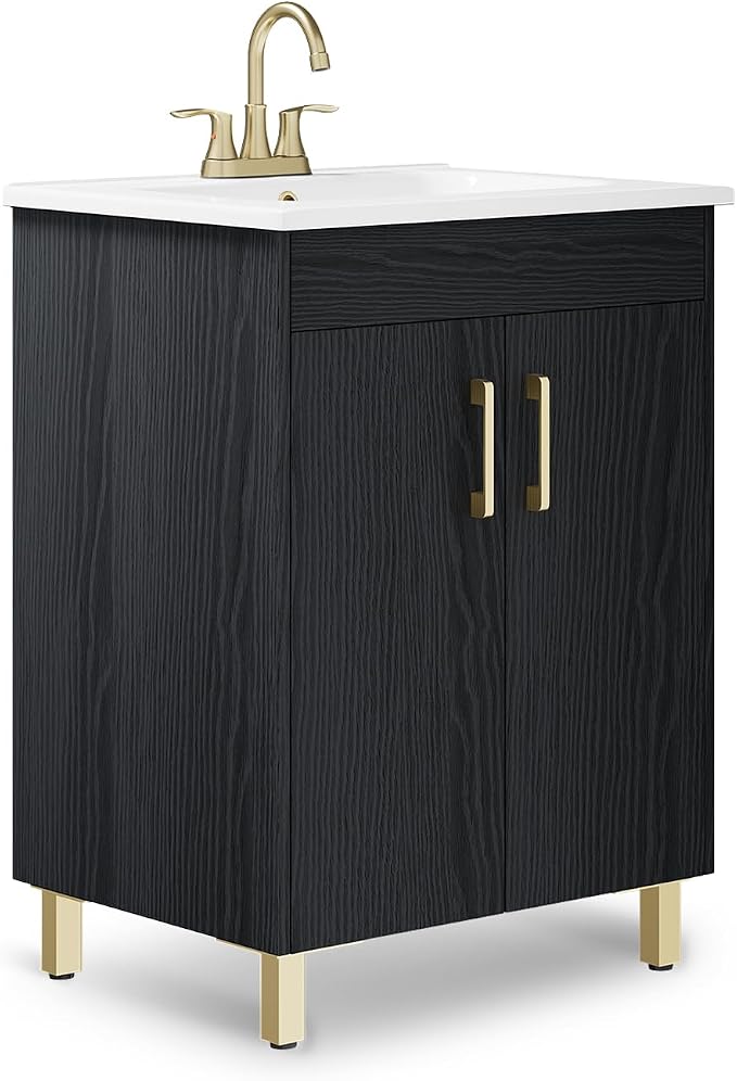 phiestina Fully Pre-Assembled Black 24 Inch Bathroom Vanity by Phiestina
