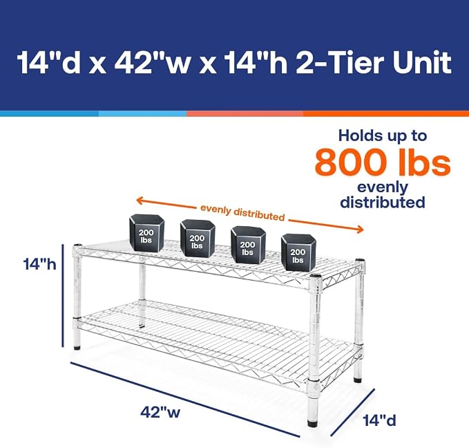 Shelving Inc. 14" d x 42" w Chrome Wire Shelving - Image 2