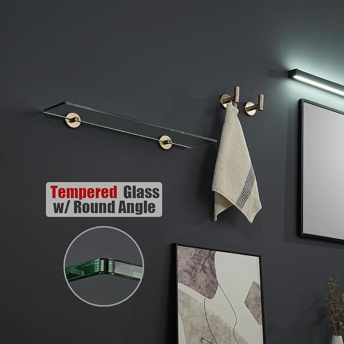 JQK Bathroom Glass Shelf, Tempered Glass Shower Storage 20 by 5 inches - Image 6