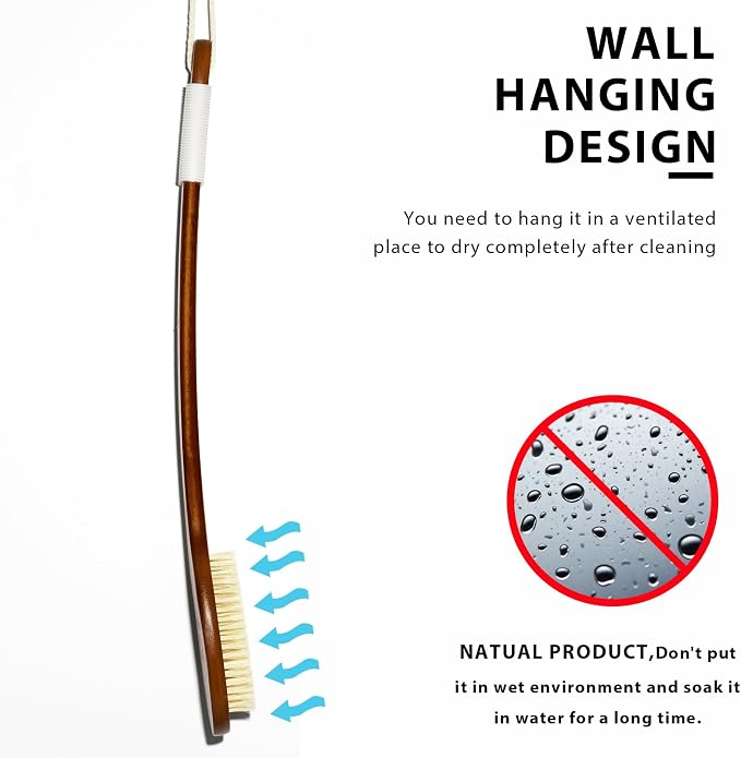 ICANdOIT-17.71Inch Natural Stiff Sisal Bristles Anti-Slip Long Handle Bath Brush - Image 6