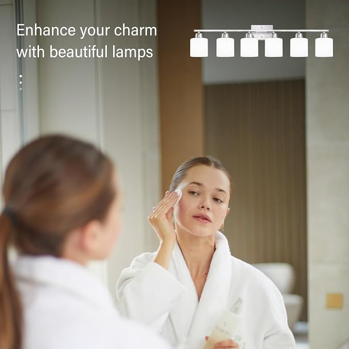 Brushed Nickel Vanity Light for Large Mirror, 6 Light Bathroom Lighting - Image 6