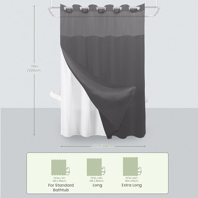 Inhousolu Long No Hook Shower Curtain - Image 7