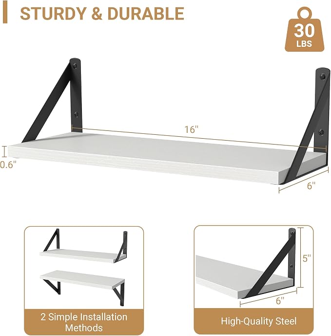 Heimlove Floating Shelves for Wall, 16 Inch Long Wood Floating Shelves Set of 3 - Image 3