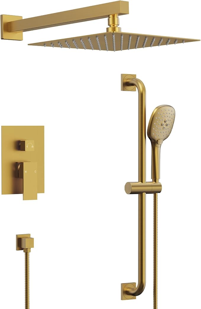 Brushed Gold 10 Inch Rainfall Shower System by GRANDJOY