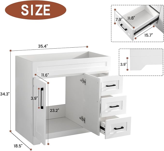36inch Bathroom Vanity Without Sink, Bathroom Storage Cabinet - Image 3