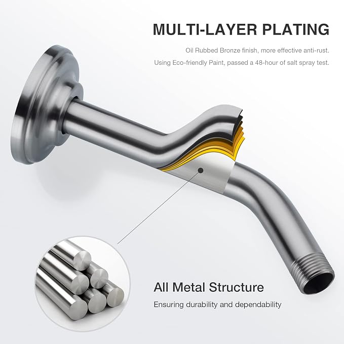 9 Inch Angled Shower Arm Brushed Nickel, Curved Shower Head Pipe - Image 4