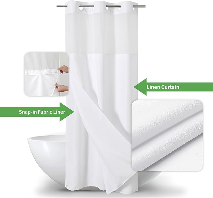 Stall No Hooks Needed White Shower Curtain - Image 2