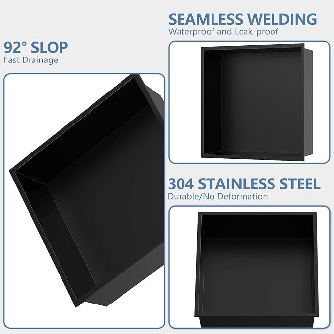 Homevacious 12“ x 12" x 4" Stainless Steel Shower Niche No Tile Needed Matte - Image 5