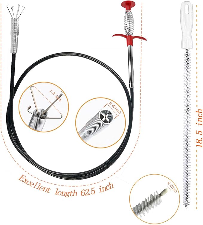 62.5inch Drain Snake Hair Clog Remover - Image 2