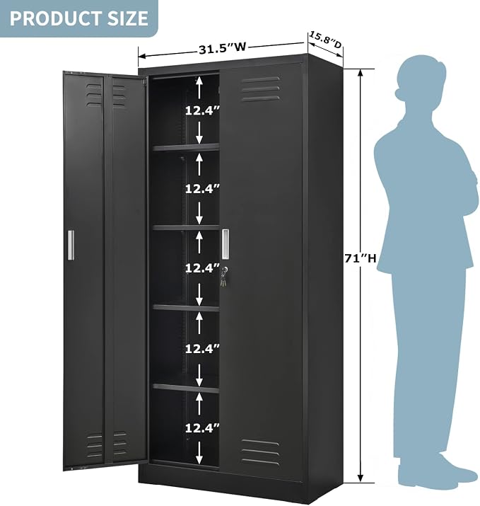 Metal Storage Cabinet with Locking Doors and Shelves, Steel File Cabinet - Image 3