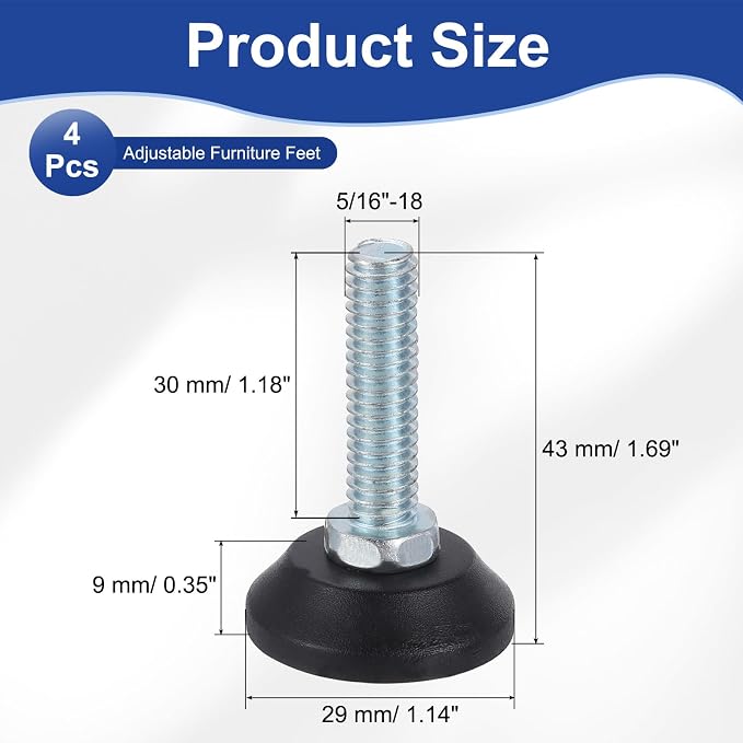uxcell 5/16"-18 Thread Furniture Feet Levelers - Image 2
