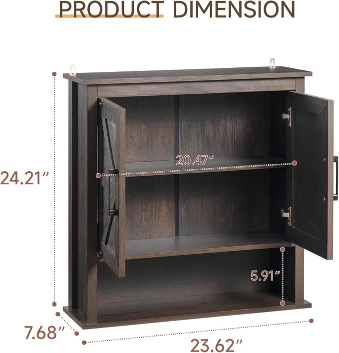 HollyHOME Bathroom Wall Cabinet, Farmhouse Barn Door Wood Medicine Cabinet - Image 3