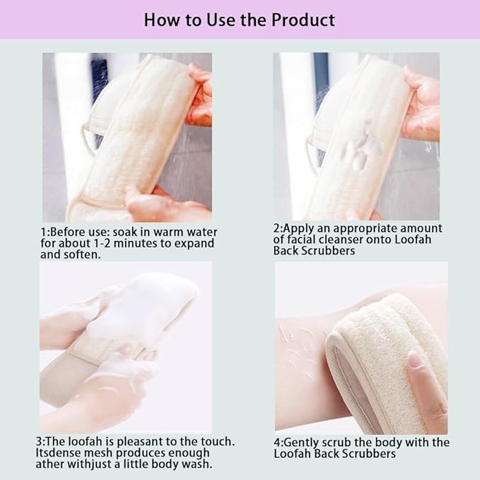 Natural Loofah Back Scrubber for Shower, Back exfoliator for Shower, luffa - Image 3