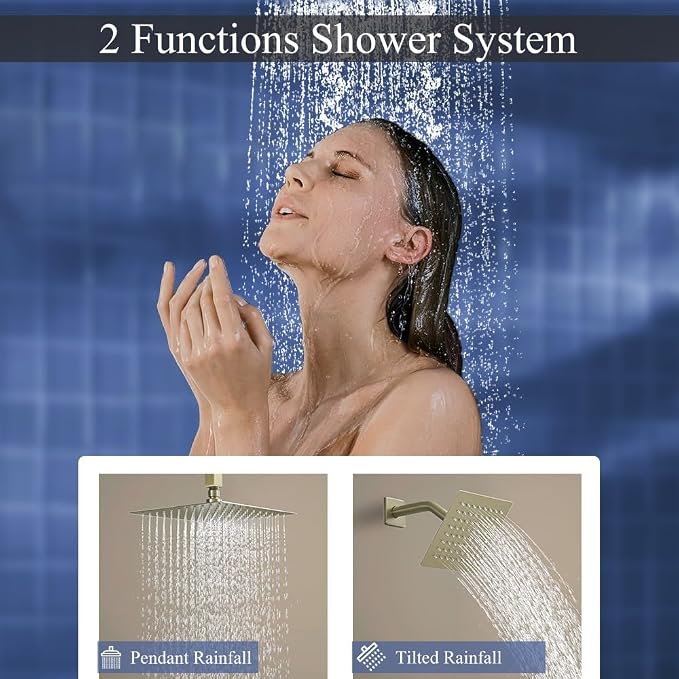 Shower Faucet Set Brushed Gold Shower System, Ceiling Mount 10 Inch Shower Head - Image 3