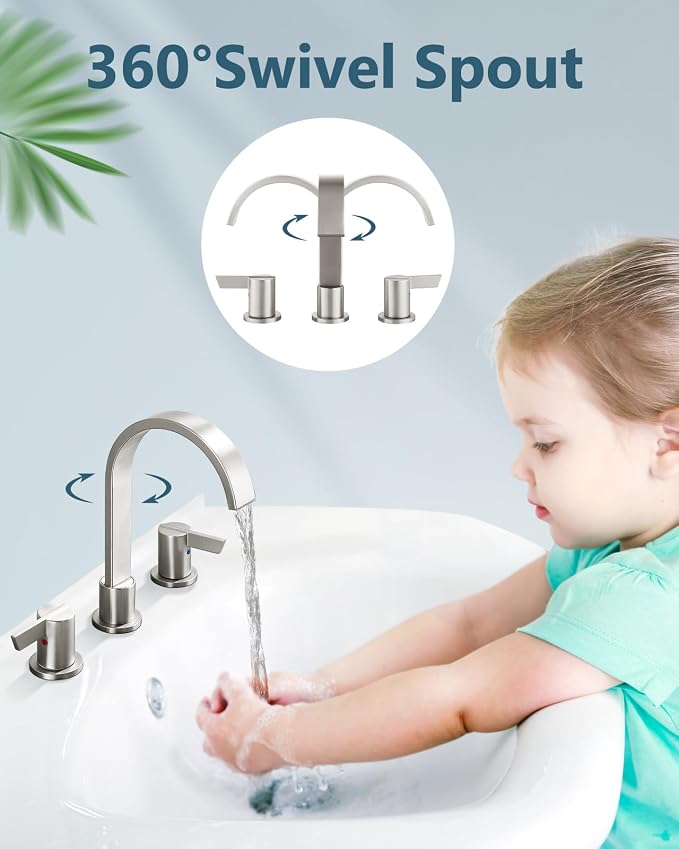 Aolemi Bathroom Faucets 3 Hole, 8 Inch Widespread Waterfall Bathroom Sink Faucet - Image 2
