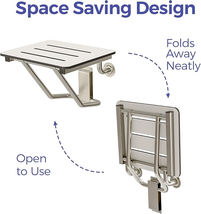 18" x 16" ADA Compliant Phenolic White Folding Shower Seat Bench, Wall Mount - Image 5
