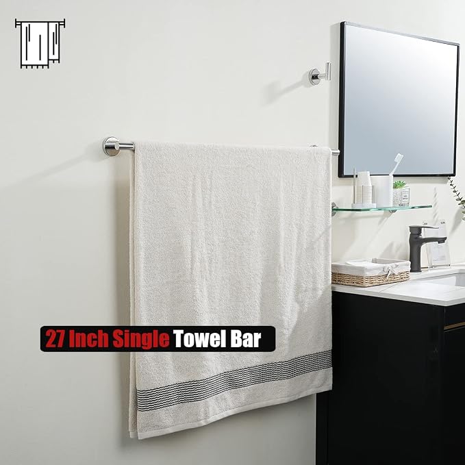 JQK Chrome Bath Towel Bar, 30 Inch 304 Stainless Steel Thicken 0.8mm Towel Rack - Image 5