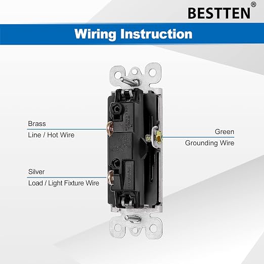 BESTTEN 10 Pack Single Pole Decorator Wall Light Switch - Image 4