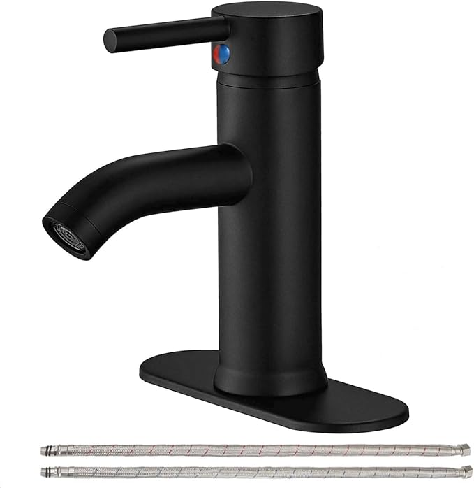 Matte Black Bathroom Faucet Single Hole Single Handle Aerator Spout Bath Basin by Greenspring