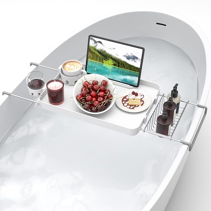 Bathtub Tray Caddy Expandable Bath Tray by CLESOO