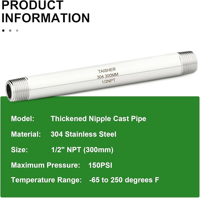 TAISHER 2PCS Stainless Steel Pipe Fittings, 1/2" NPT Male x 1/2" NPT Male - Image 5
