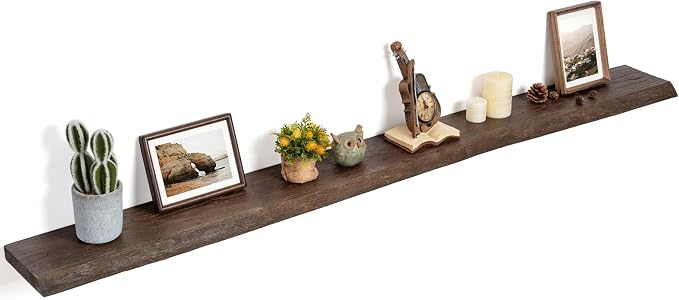 Floating Shelves for Wall Decor, Rustic Solid Elm Wood Live Edge Floating by FLYJOE