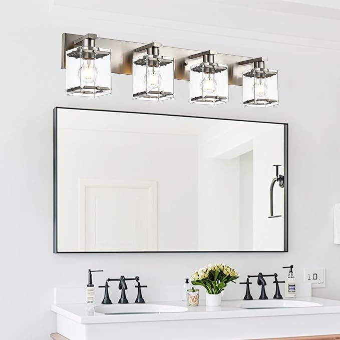 4-Lights Bathroom Vanity Light Fixtures in Brushed Nickel, E26 Socket Wall - Image 3