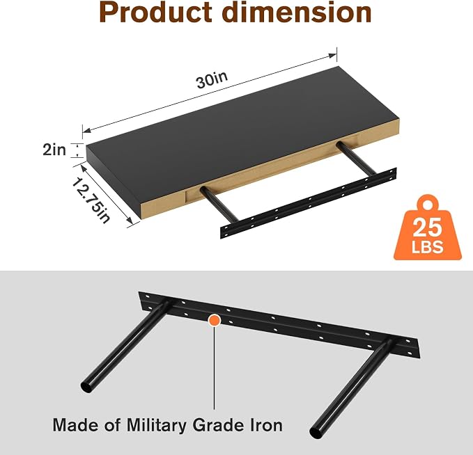 Floating Shelf, 30 in W x 12.75 in D x 2 in H Wooden Floating Wall Shelf - Image 3