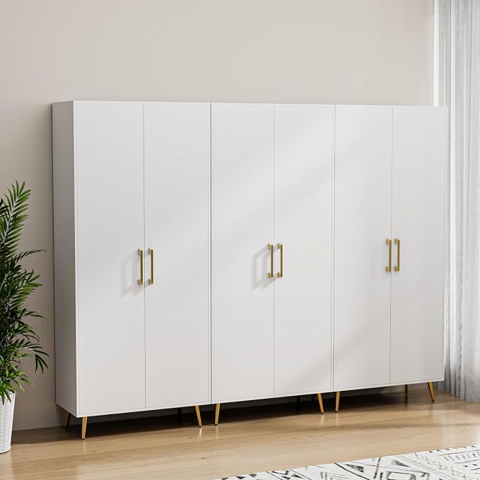 White Storage Cabinet Set of 3, 69” Tall Storage Cabinet w/ 2 Doors Adjustable by NOVAMAISON