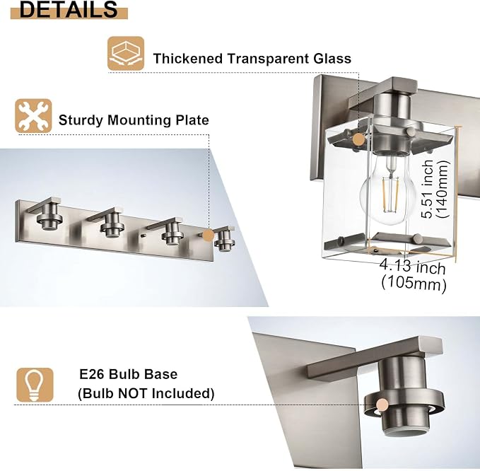 6-Lights Brushed Nickel Bathroom Light Fixture Over Mirror, Modern Wall Sconce - Image 7