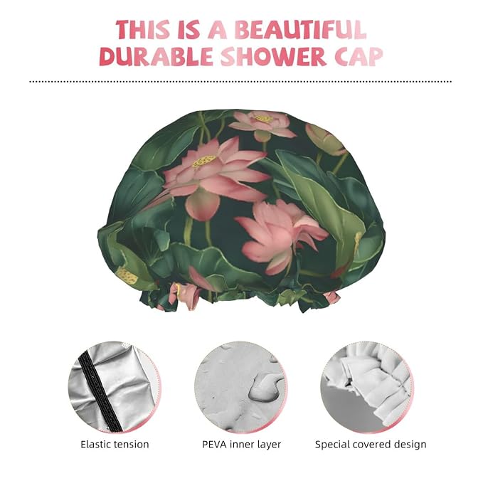 Elegant Lotus and Leaves Shower Cap - Image 5