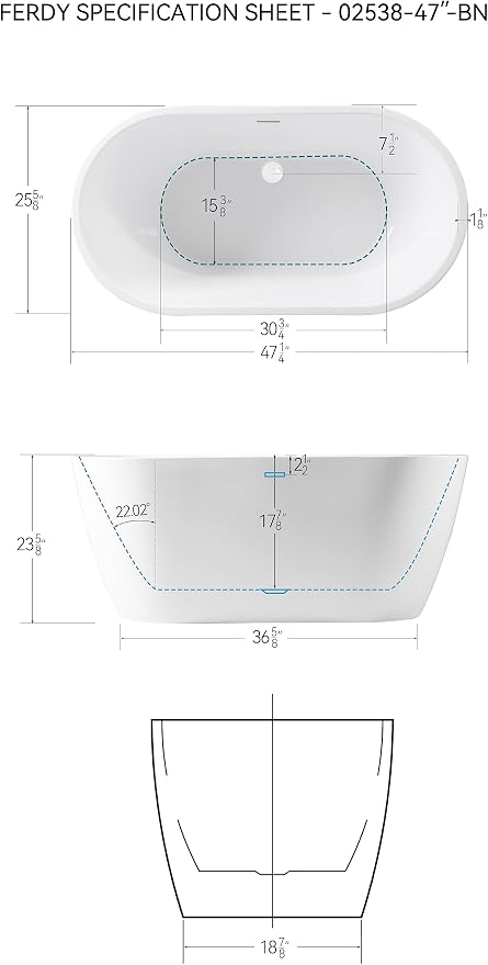 FerdY 47" Bali Acrylic Freestanding Bathtub - Image 9