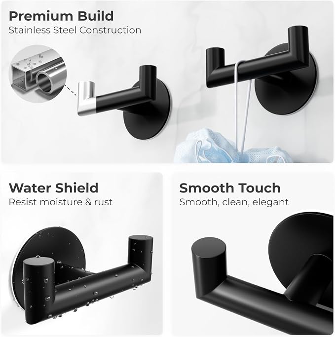 2 Pack Black Bathroom Hooks for Towels - Image 5