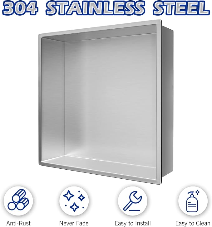 Stainless Steel Shower Niche 12" X 12" Brushed No Tile Needed Niche Shower - Image 8