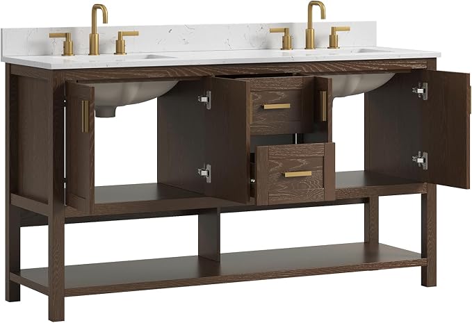 60 Inch Bathroom Vanity with Sink, Farmhouse Storage Cabinet with Drawers & - Image 9