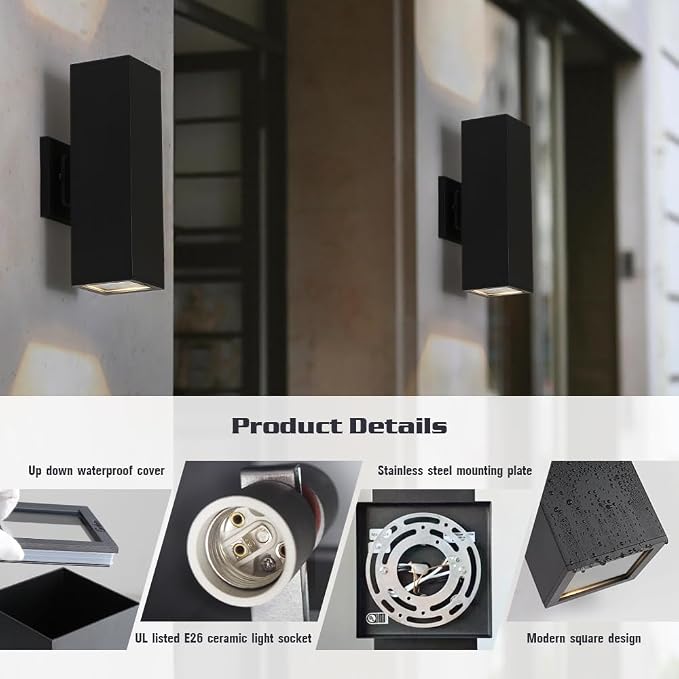 Cerdeco Aluminum Modern Outdoor Wall Light, Exterior Up Down Light Fixtures - Image 3