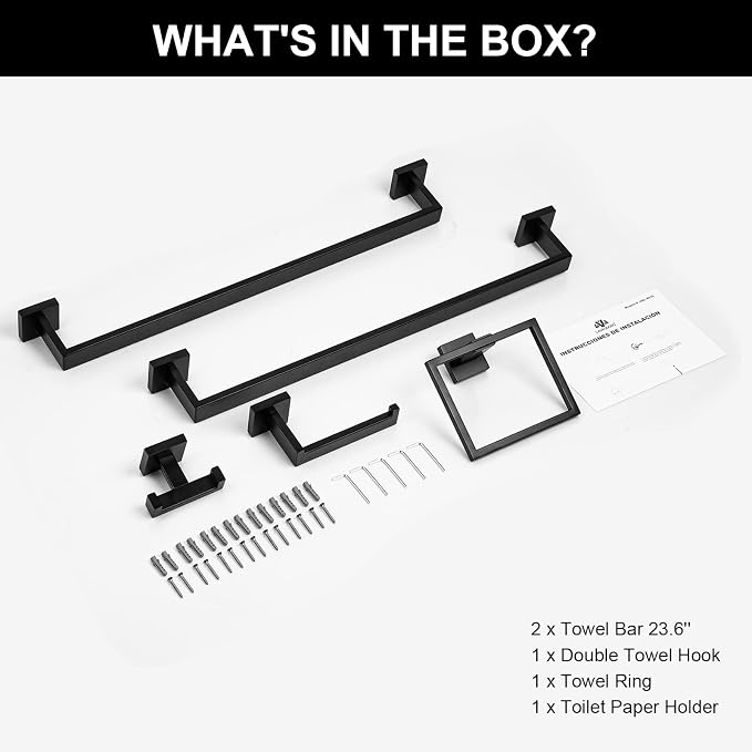 5-Piece Bathroom Hardware Set Matte Black, Lava Odoro Towel Bar Set Stainless - Image 8