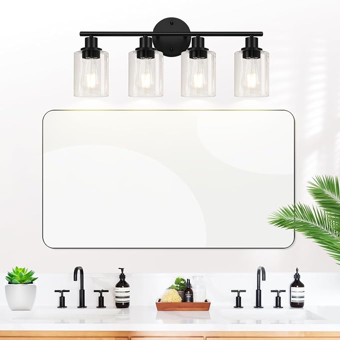 4-Light Bathroom Light Fixtures, Matte Black Modern Vanity Lights Over Mirror - Image 6