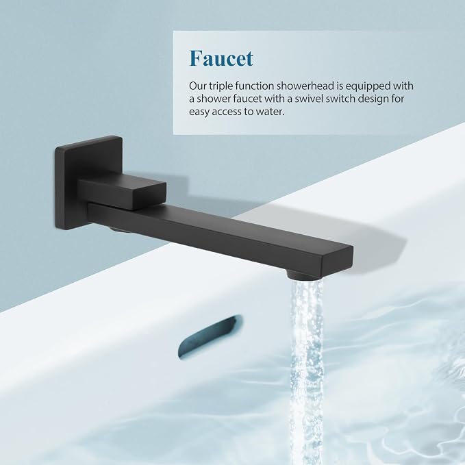 12 inch Square Shower Head and Handheld Set, Gasecoet Shower System - Image 7