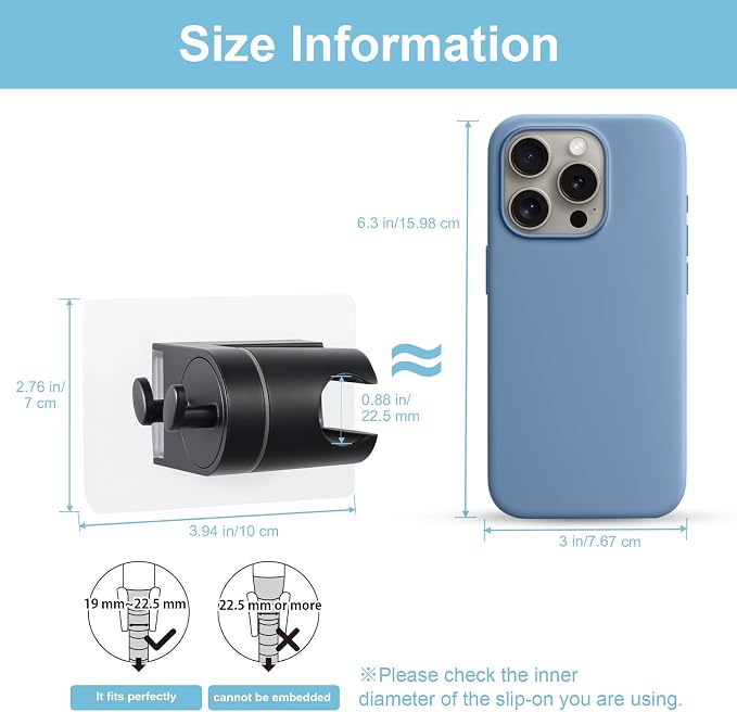 OFFO Shower Head Holder, Strong Adhesive Shower Hooks, 60° Adjustable - Image 3