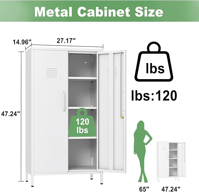 Tall Narrow Storage Cabinet 51.18" H Bathroom Cabinet Metal Pantry Cabinets - Image 3