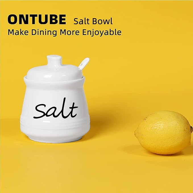 ONTUBE Ceramic Salt Bowl with Lid and Spoon 12oz - Image 4