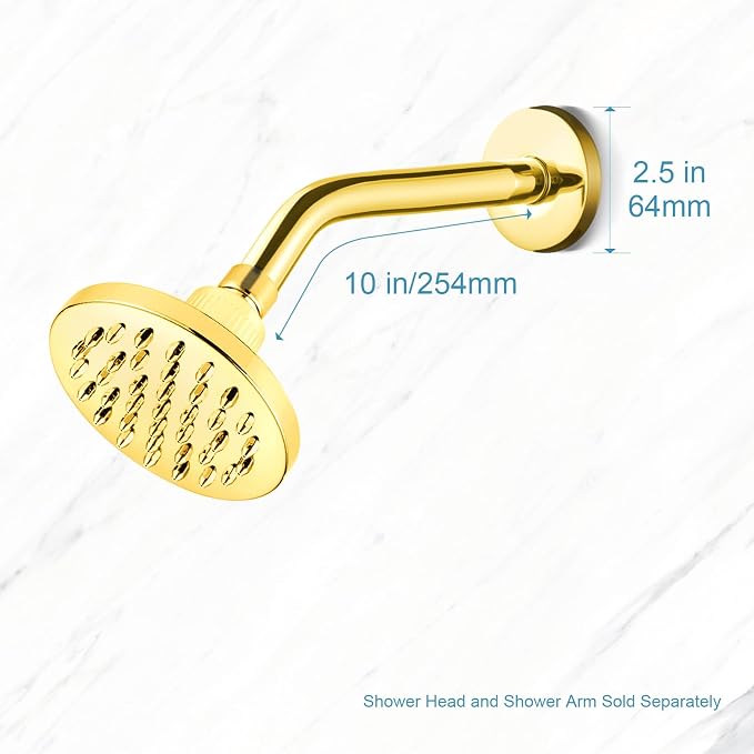 OFFO Shower Arm with Flange, 10 in Bright Gold Wall Mount Replacement Angle - Image 5