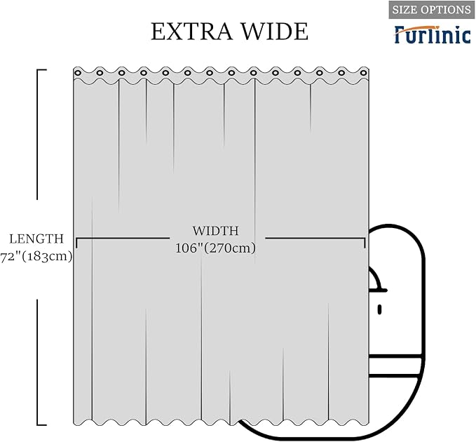 Furlinic Extra Wide No Hook Black Shower Curtain 108x72 Inch, Polyester Fabric - Image 6