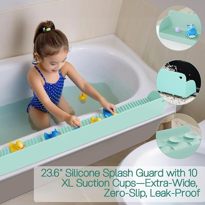 WALLFID Bathtub Splash Guard for Kids – 60 cm / 23.6" Wide Silicone Toy Storage - Image 2