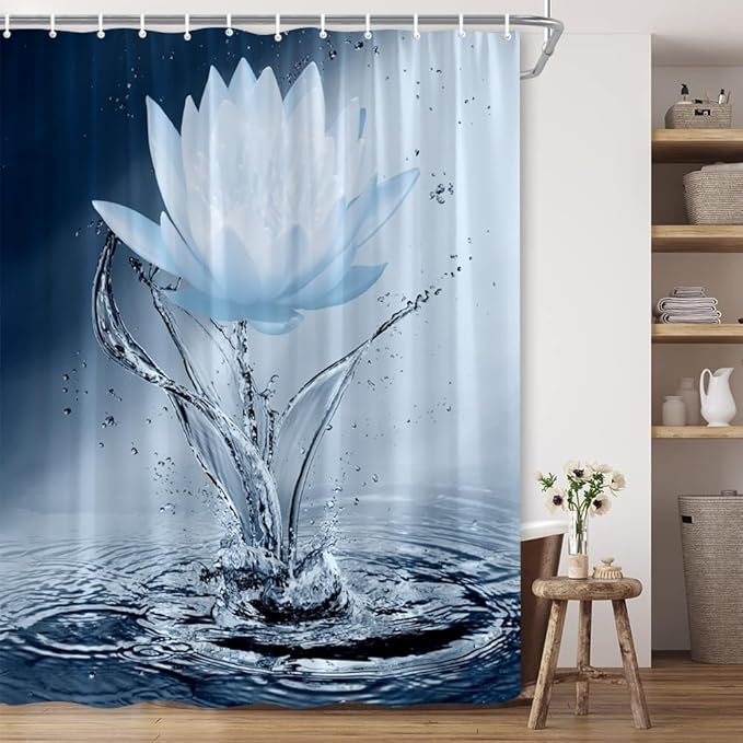 Lotus Shower Curtain Blue Flower Elegant Blooming Floral by showercurtain