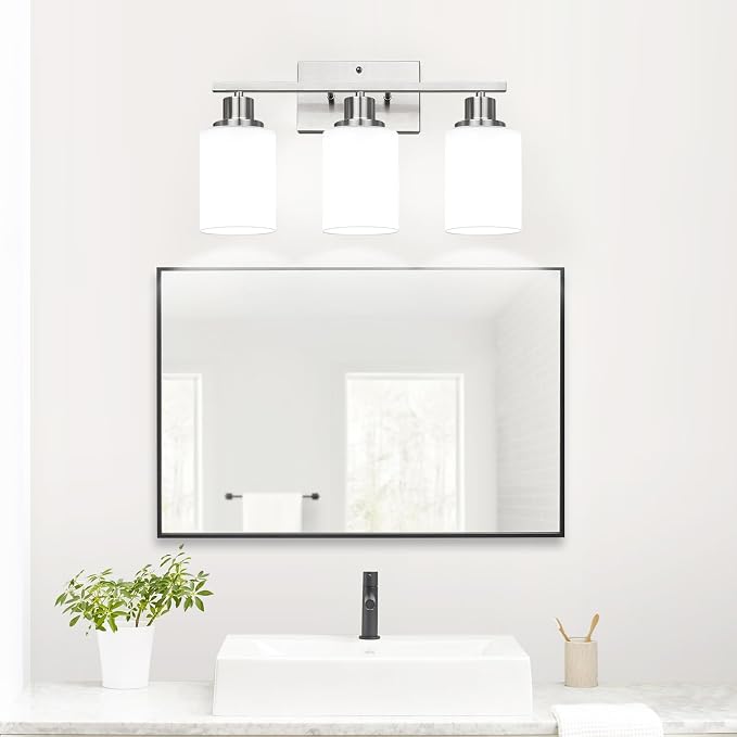 3-Light Bathroom Light Fixtures, Brushed Nickel Vanity Light - Image 8