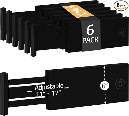 6 Pack Drawer Dividers 6 Inch High, 11”-17" Adjustable Bamboo Organizers Large by Bamb%C3%BCsi